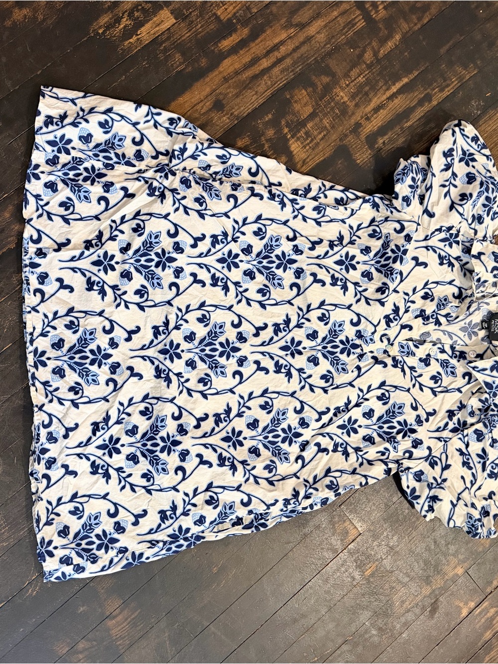 White Dress with Blue Floral Print summer cotton cute